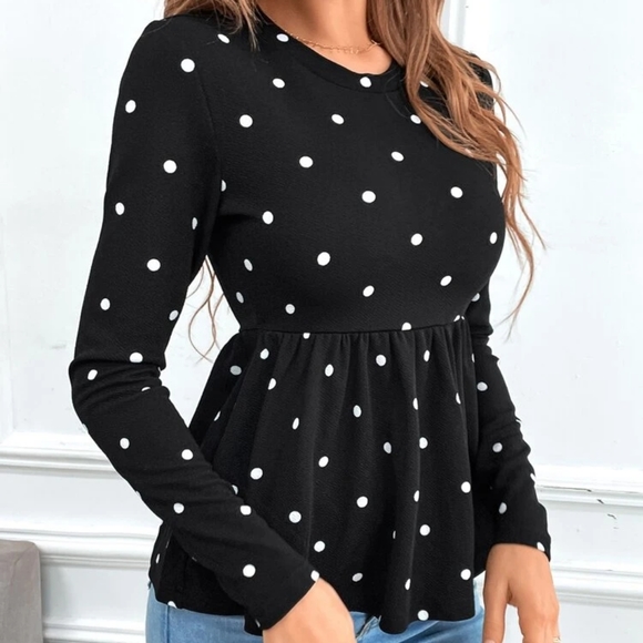 Brand New Shein Polka Dot Peplum Top - Picture 2 of 10